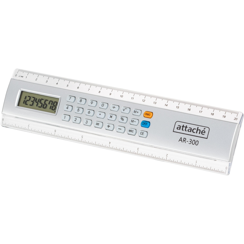 Калькулятор настольный с линейкой Attache AR-300, 8р., пит. от бат., серый - фото 3