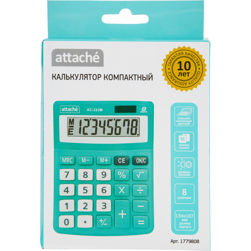 Калькулятор настольный КОМП Attache, AС-223M,8р,дв. пит, мятный,134x107x34 - фото 9