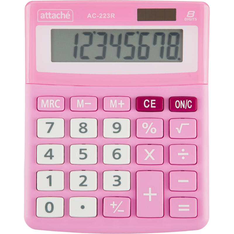Калькулятор настольный КОМП Attache, AС-223R,8р,дв. пит, розовый,134x107x34 - фото 1