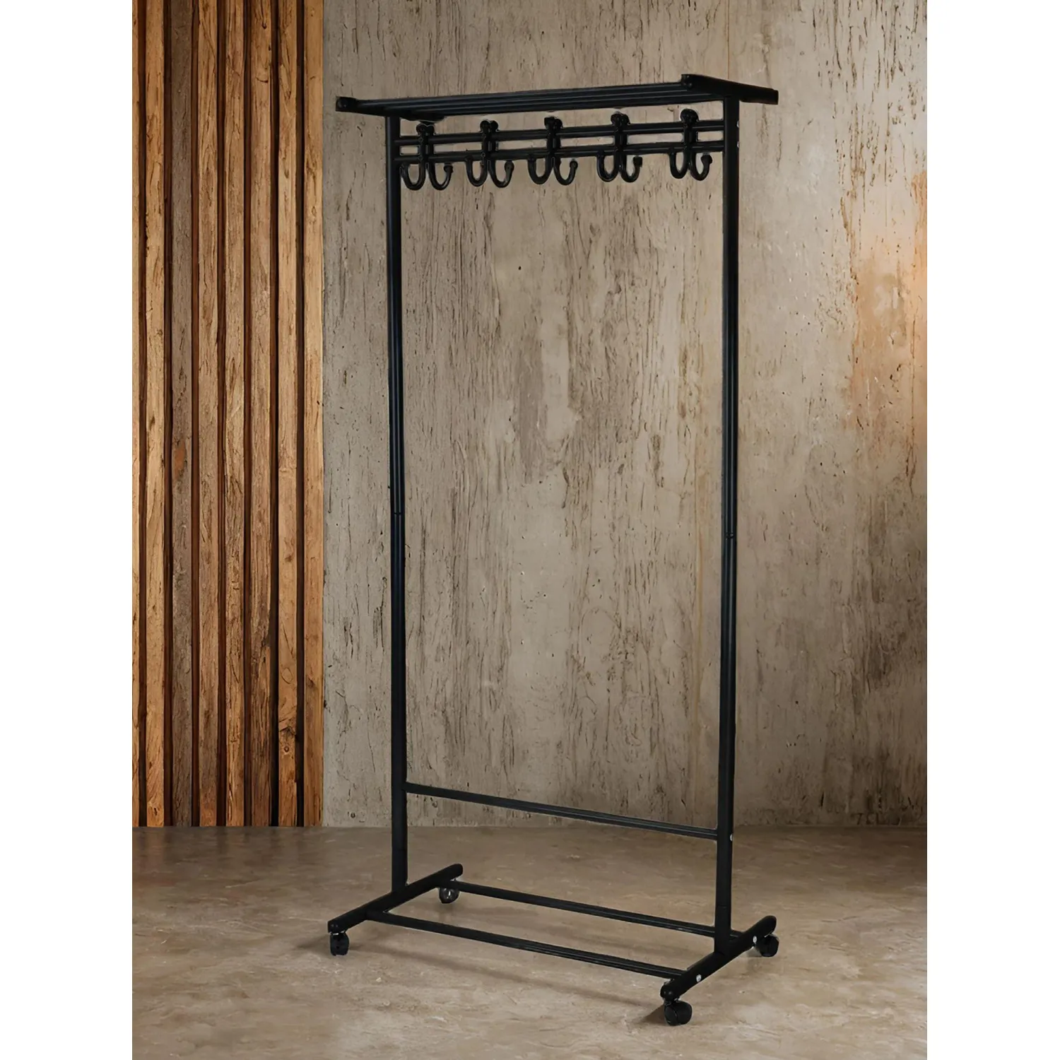 Вешалка МЕ_напольная М 9 с крючками (8295), колеса, черный - фото 4