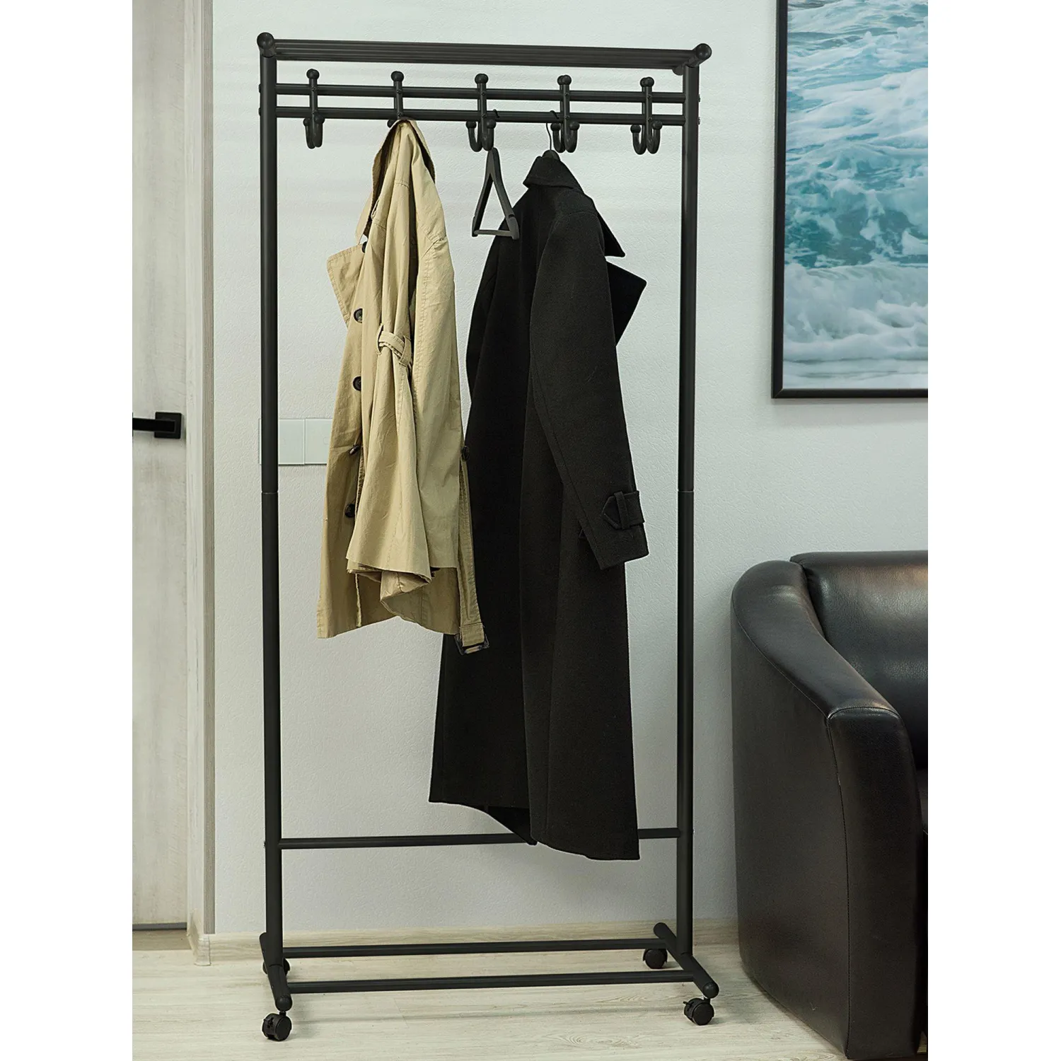 Вешалка МЕ_напольная М 9 с крючками (8295), колеса, черный - фото 5