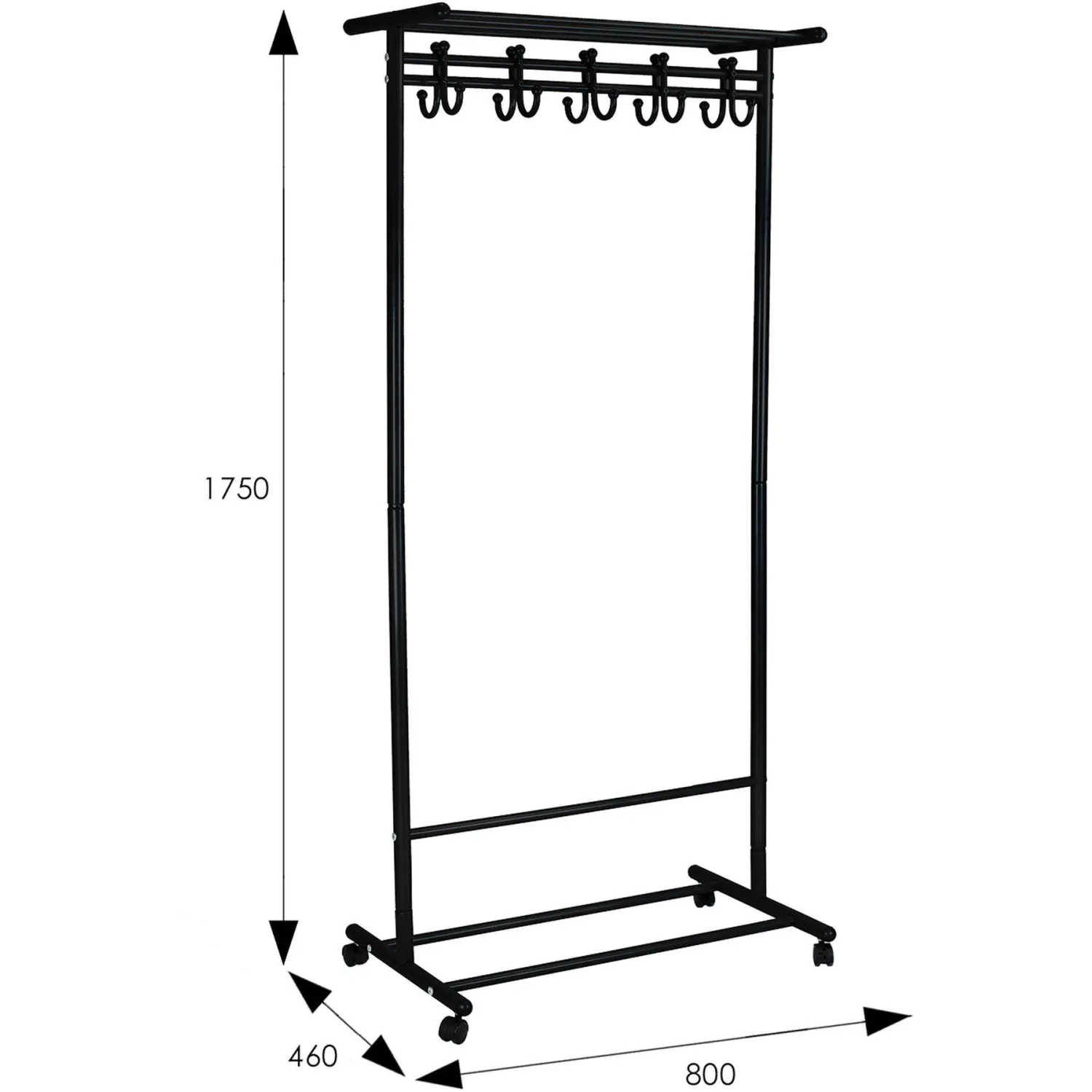 Вешалка МЕ_напольная М 9 с крючками (8295), колеса, черный - фото 6