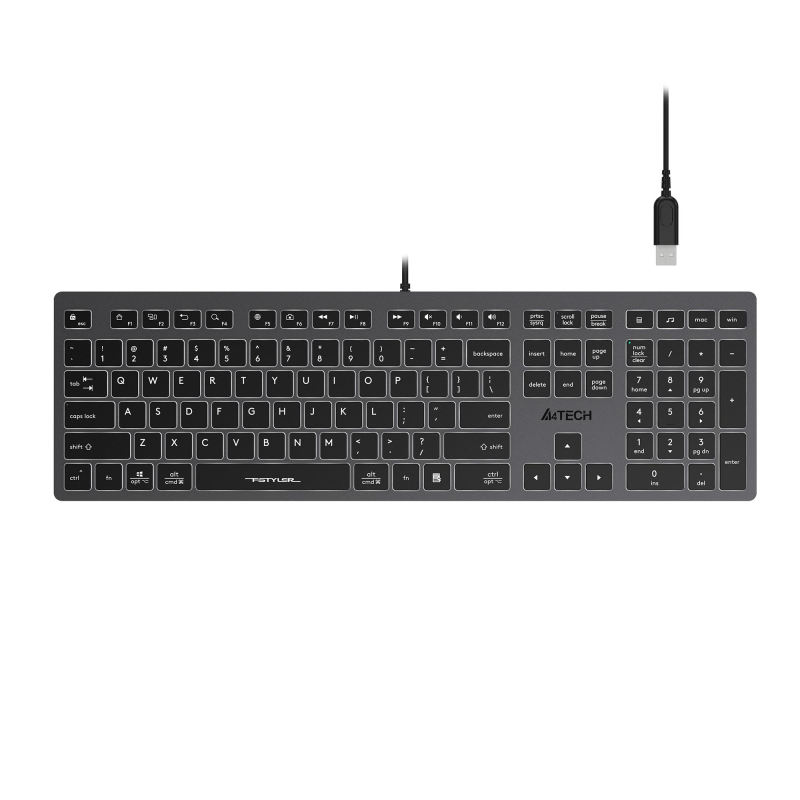 Клавиатура A4Tech Fstyler FX60H серый USB slim LED (FX60H GREY/WHITE) - фото 3