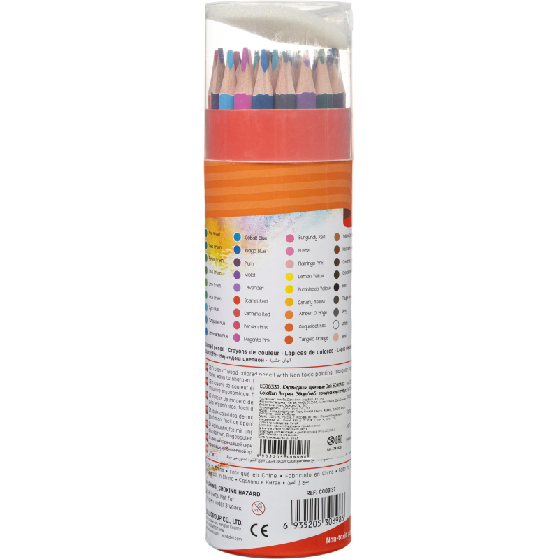 Карандаши цветные Deli EC00337 ColoRun 3-гран. 36цв/наб. точилка карт.тубус - фото 6