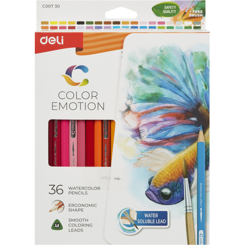 Карандаши цветные акварельные Deli EC00730 Color Emotion липа 36цв/наб - фото 1