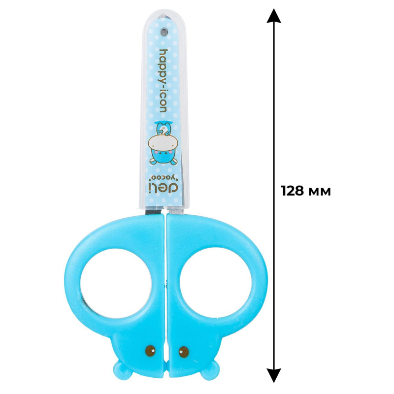 Ножницы детские 128мм Deli E6032-BLUE, симм.пласт.ручки,защитн.колп,голубой - фото 4