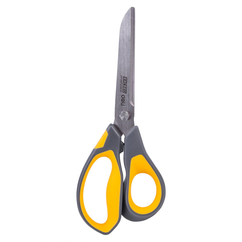 Ножницы Deli E77762 Yellow 210мм,прорезин.ручки желт-сер,лезвия сталь,блист - фото 1