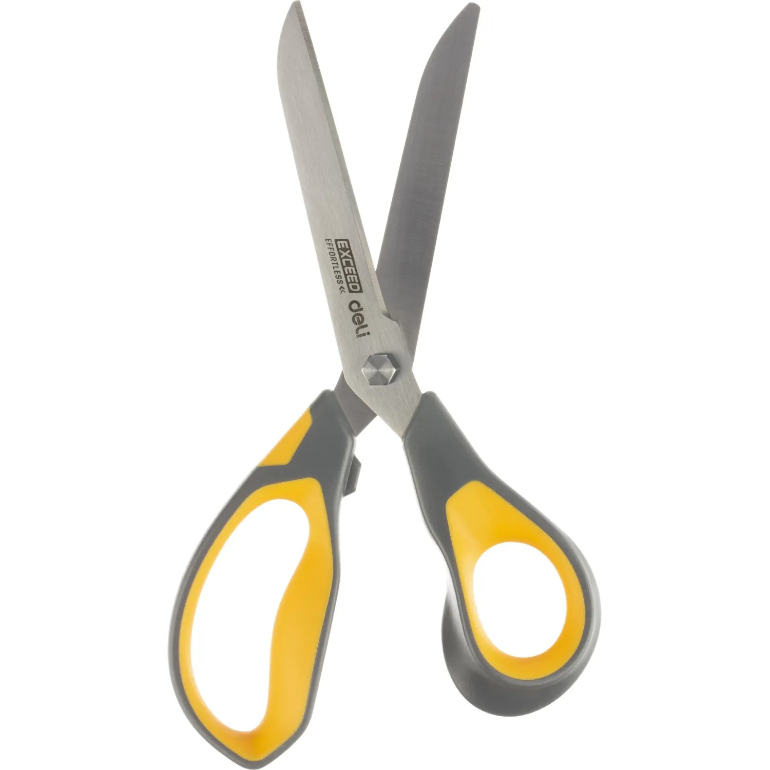 Ножницы Deli E77762 Yellow 210мм,прорезин.ручки желт-сер,лезвия сталь,блист - фото 3