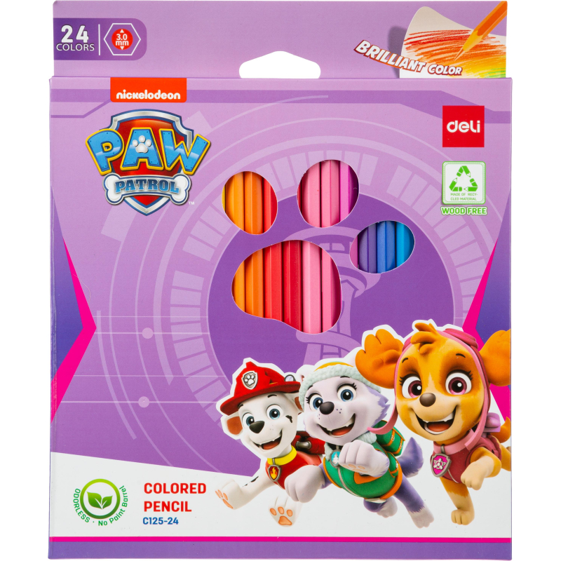 Карандаши цветные Deli Paw Patrol EC125-24, 24 цв/наб, 6-гранные, пластик - фото 1