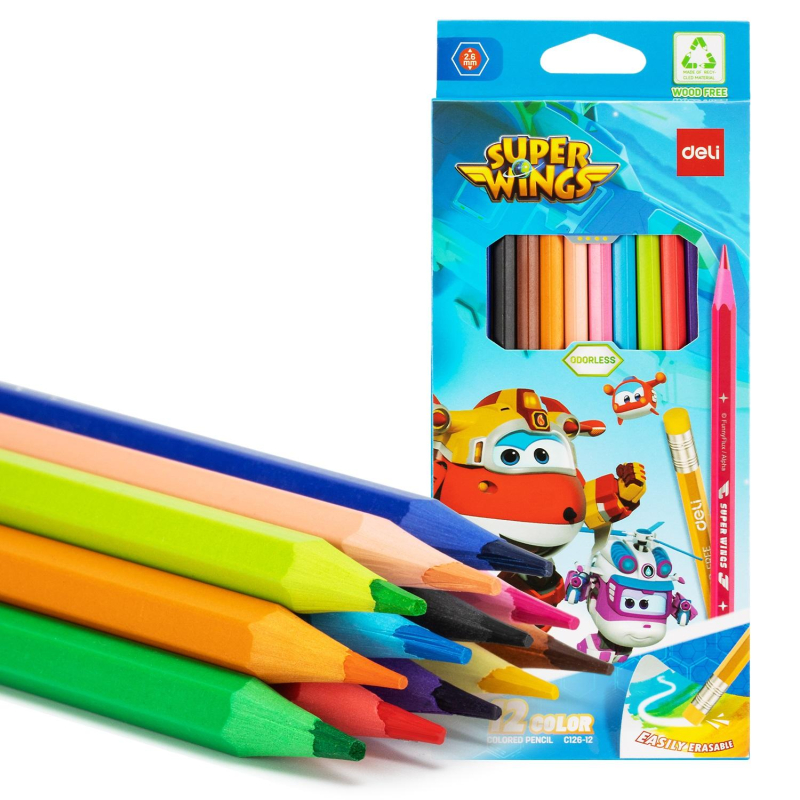Карандаши цветные Deli Super Wings EC126-12, 12 цв/наб, 6-гранные, пластик - фото 3