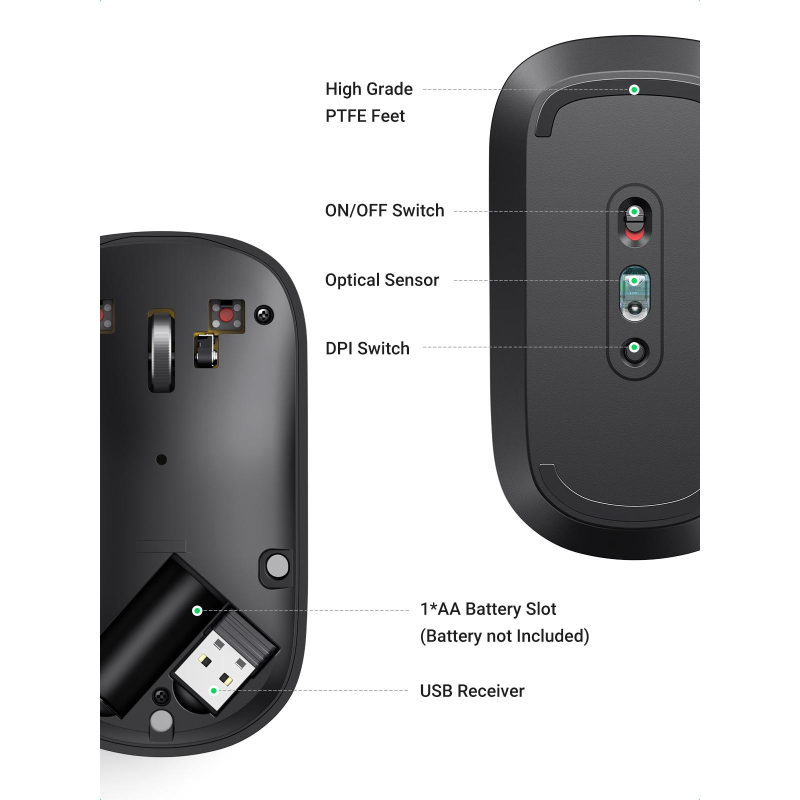 Мышь компьютерная Ugreen MU001 (90372) серо-черный WLS - фото 5