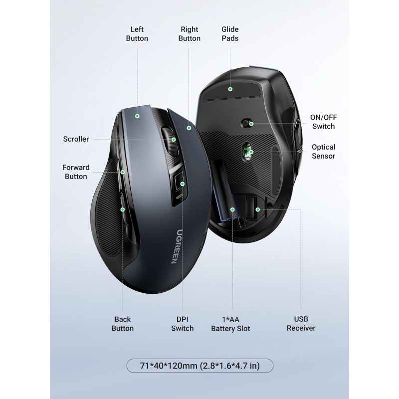 Мышь компьютерная Ugreen MU006 (90545) 2.4G 4000dpi/черный/WLS - фото 4
