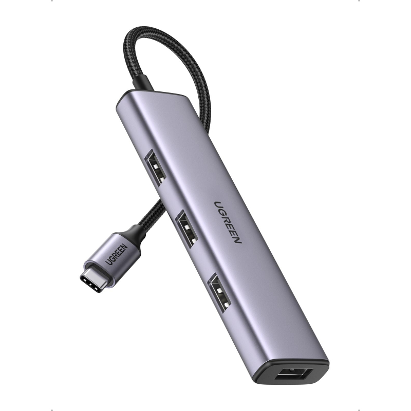 Разветвитель USB Ugreen CM473 (20841) USB-C to 4xUSB 3.0 Hub. серый - фото 1