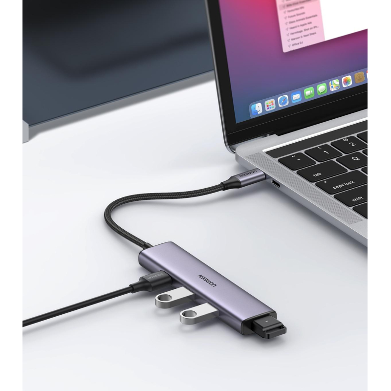 Разветвитель USB Ugreen CM473 (20841) USB-C to 4xUSB 3.0 Hub. серый - фото 2