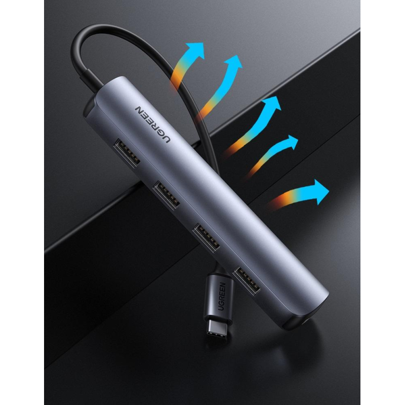 Разветвитель USB Ugreen CM417 (20197) USB-C to 4xUSB 3.0+HDMI, серый - фото 3
