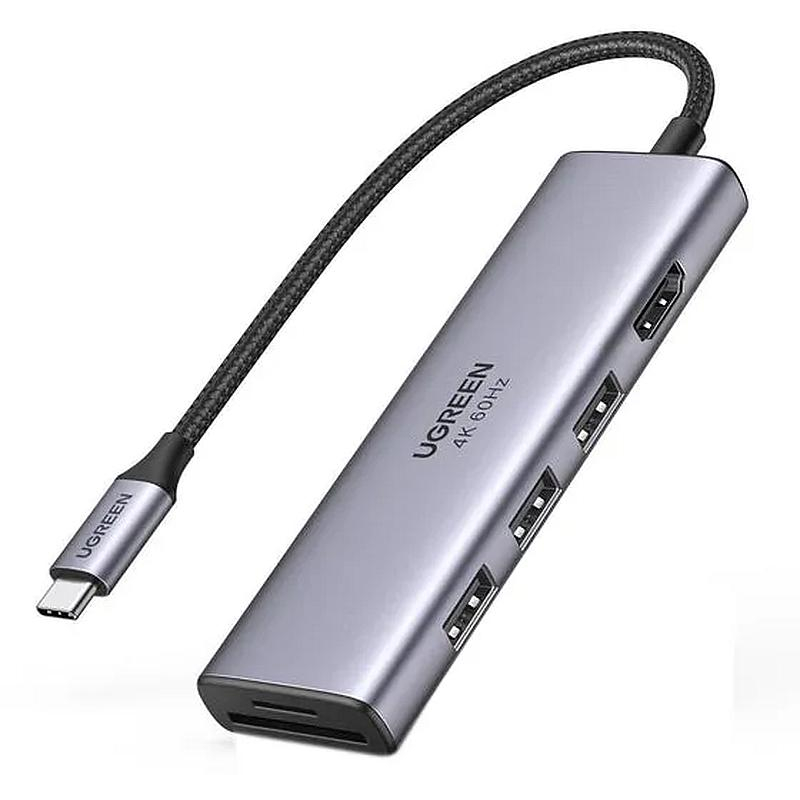 Разветвитель USB Ugreen CM511 (60383) USB-C. серый космос - фото 1