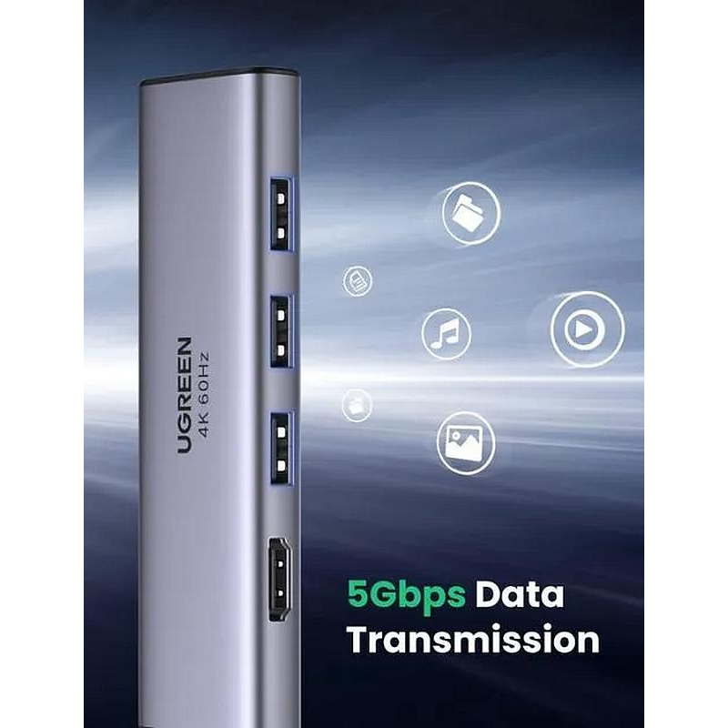 Разветвитель USB Ugreen CM511 (60383) USB-C. серый космос - фото 3