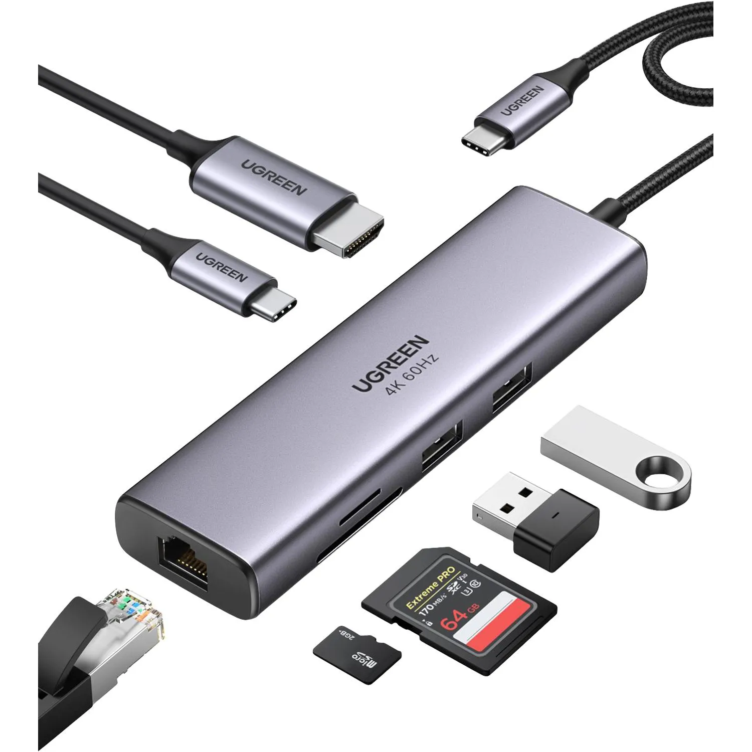 Разветвитель USB Ugreen CM512 (60515) USB-C Multifunction. Серый космос - фото 2