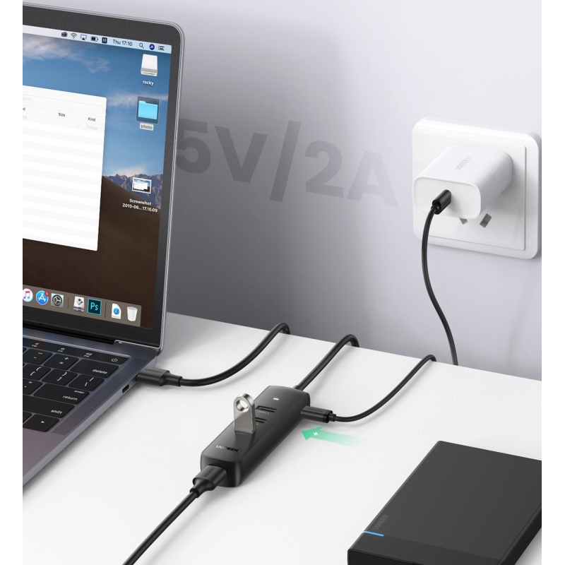 Разветвитель USB Ugreen CM416 (80657) USB 3.0 4-Port Hub. 1м/черный - фото 3