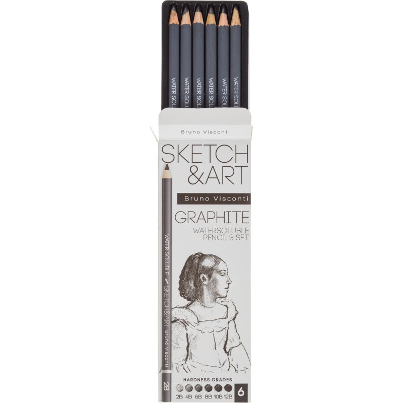 Набор чернографитных карандашей аквар. SKETCH&ART 2-4-6-8-10-12B 6шт 25-003 - фото 2
