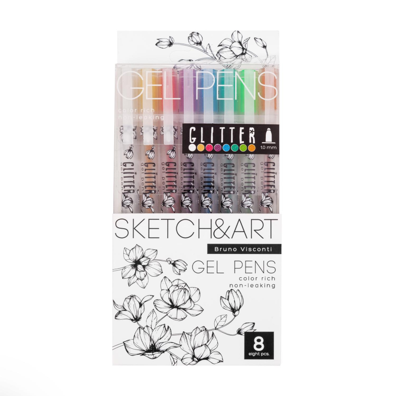 Набор гелевых ручек SKETCH&ART Uni Write.GLITTER 1мм, блестки, 8цв 20-0309 - фото 1