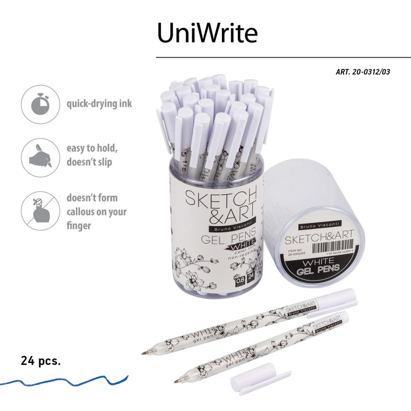 Ручка гелевая SKETCH&ARTUniWrite.WHITE  0,8мм БЕЛАЯ 20-0312/03 - фото 4
