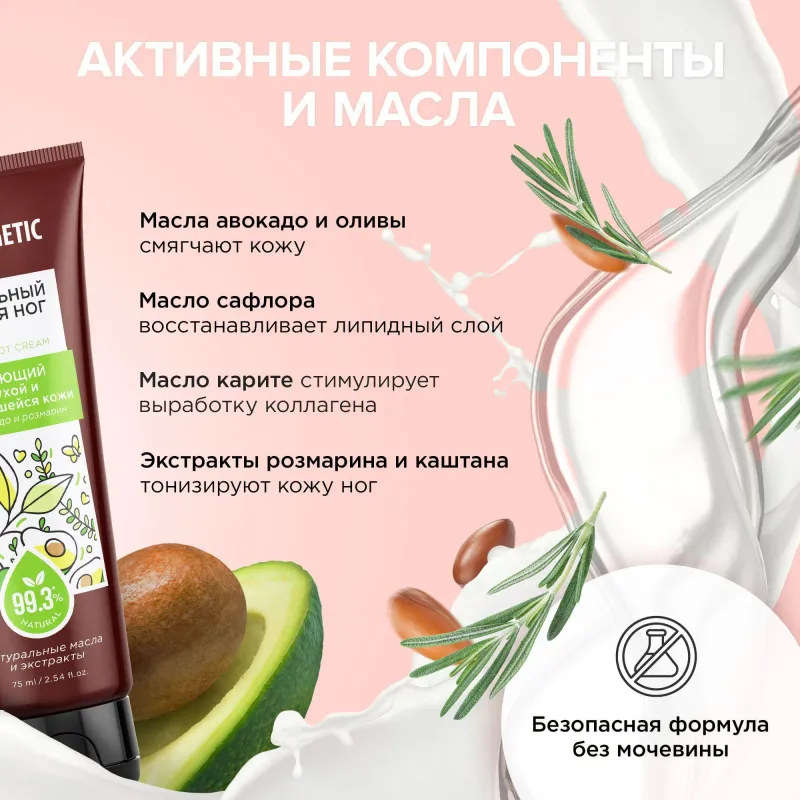 Крем для ног SYNERGETIC для сухой и потрескавшейся кожи 75 мл - фото 6