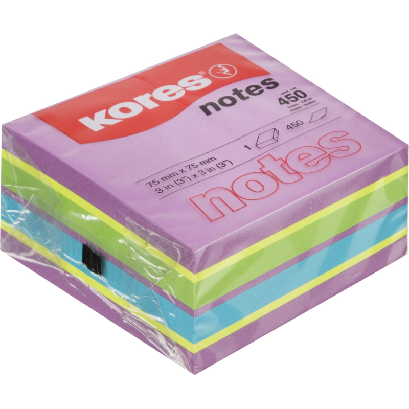 Стикеры Kores CUBO 75х75мм,смешан.неон.цв. (фиол,желт,син,зелен) 450л 48464 - фото 1
