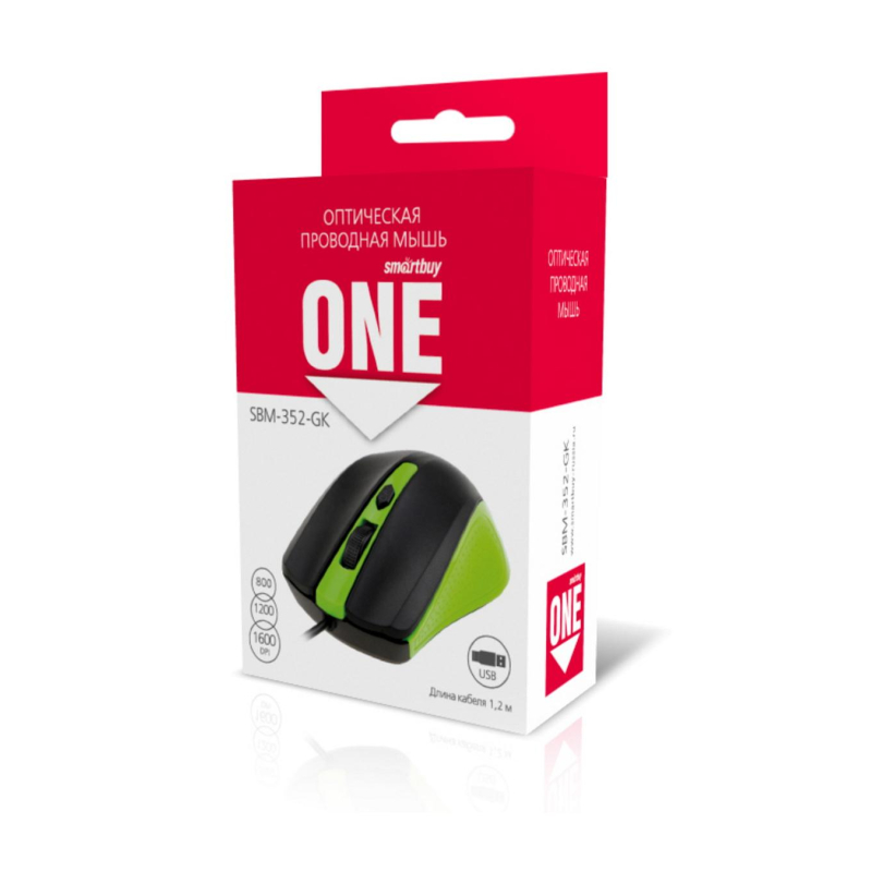 Мышь компьютерная Smartbuy ONE 352 проводная зелено-черная (SBM-352-GK)/100 - фото 2