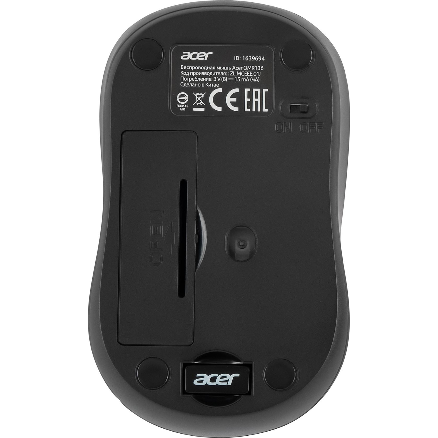 Мышь компьютерная Acer OMR136 красный  (1000dpi/WLS/USB/3кн (ZL.MCEEE.01J) - фото 2