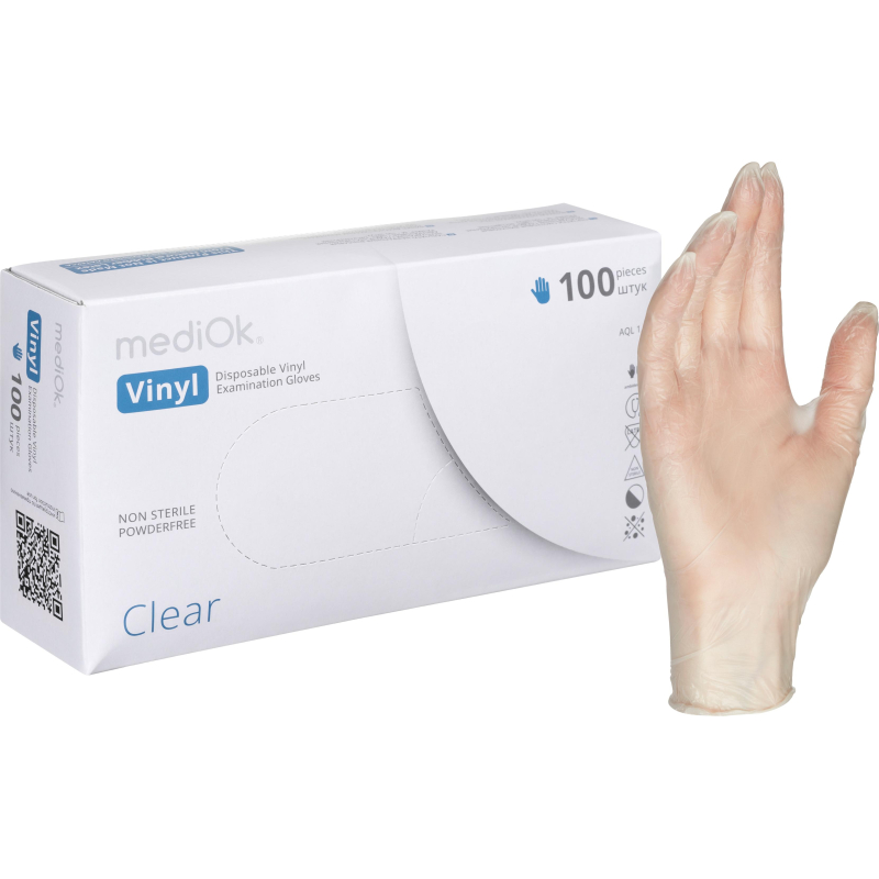 Перчатки одноразовые виниловые, н/о, прозр. MediOk (XL), 50п/уп 4гр.,ПС - фото 1