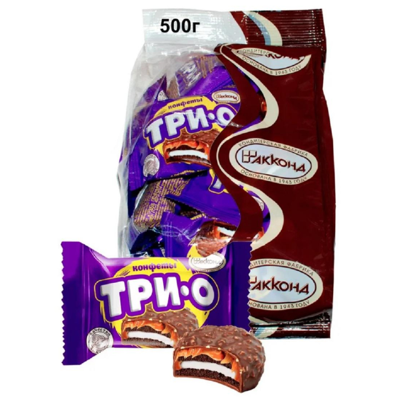 Конфеты ТРИО с печеньем, карамелью и начинкой со вкусом пломбира, 500г - фото 1