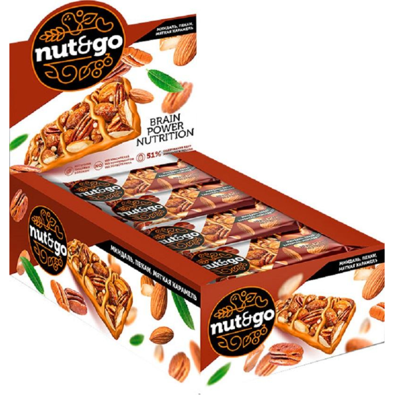 Батончик миндальный NUT N GO с пеканом КА,18 шт /уп КВК335 - фото 1