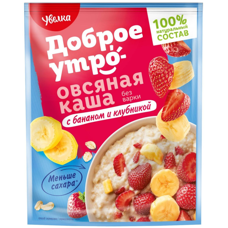 Каша Увелка овсяная   б/п с бананом и клубникой 40гх20шт/уп - фото 2