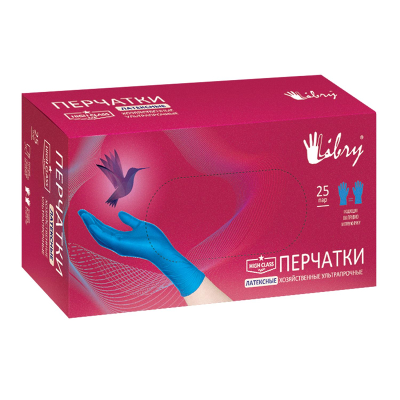 Перчатки одноразовые латекс Libry High Risk  синие (L) 25пар./уп,ПС - фото 3