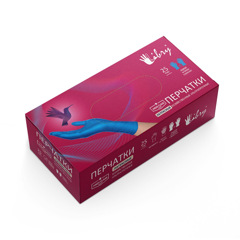 Перчатки одноразовые латекс Libry High Risk  синие (L) 25пар./уп,ПС - фото 4