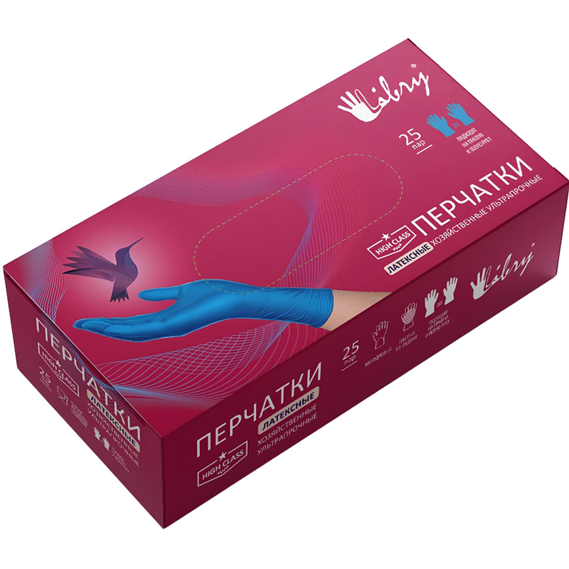Перчатки одноразовые латекс Libry High Risk  синие (L) 25пар./уп,ПС - фото 7