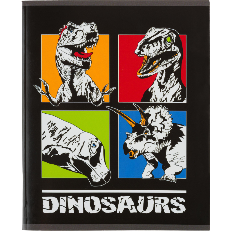 Тетрадь общая А5 48л №1School Dinosaurs,клет,скреп, ВД-лак - фото 1