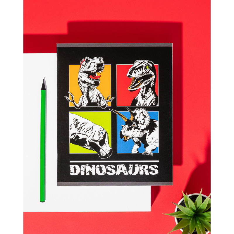 Тетрадь общая А5 48л №1School Dinosaurs,клет,скреп, ВД-лак - фото 9