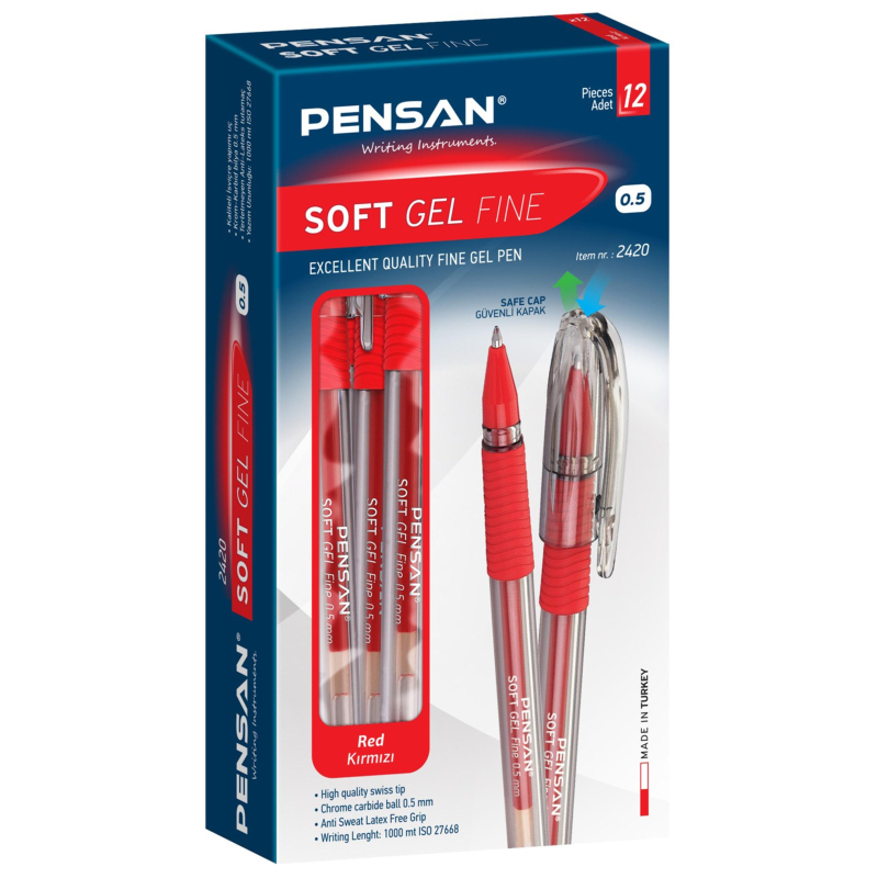 Ручка гелевая неавтомат. Pensan SOFT GEL шарик 0,5мм, красная - фото 3