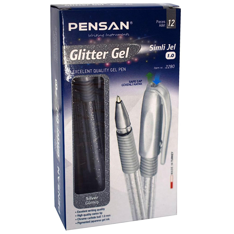 Ручка гелевая неавтомат. Pensan GLITTER GEL шарик 1мм, серебрян - фото 3