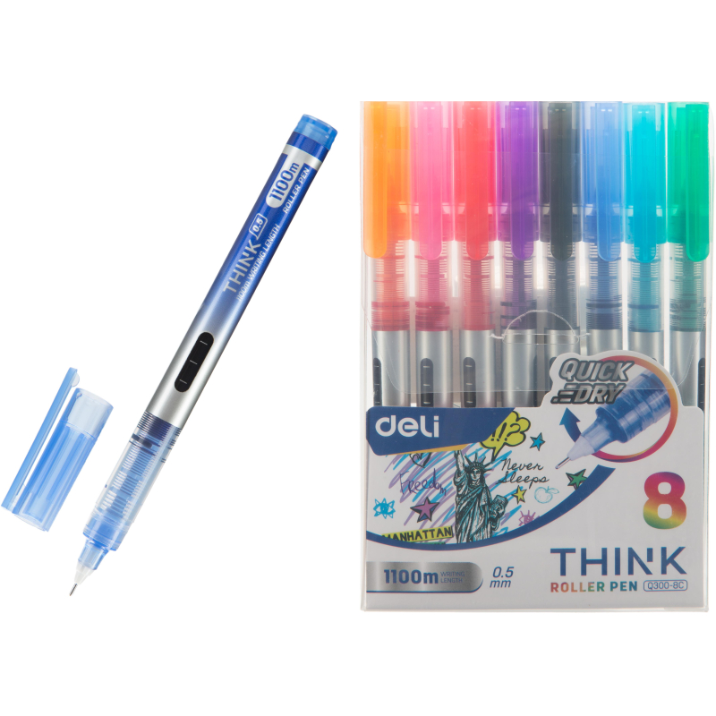 Набор роллеров Deli Think, шарик 0,5 мм, линия 0,35 мм, 8 цветов EQ300-8C - фото 1