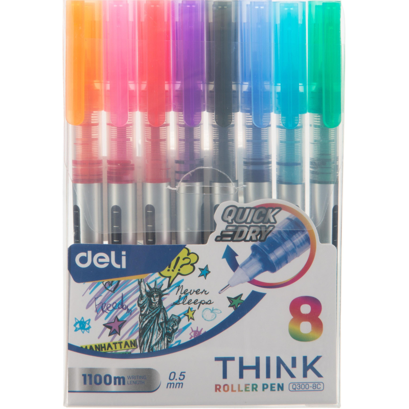 Набор роллеров Deli Think, шарик 0,5 мм, линия 0,35 мм, 8 цветов EQ300-8C - фото 7