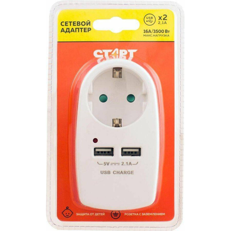 Переходник для розеток с USB портом СТАРТ С/А SA 1-ZD-2USB 10/60 - фото 2