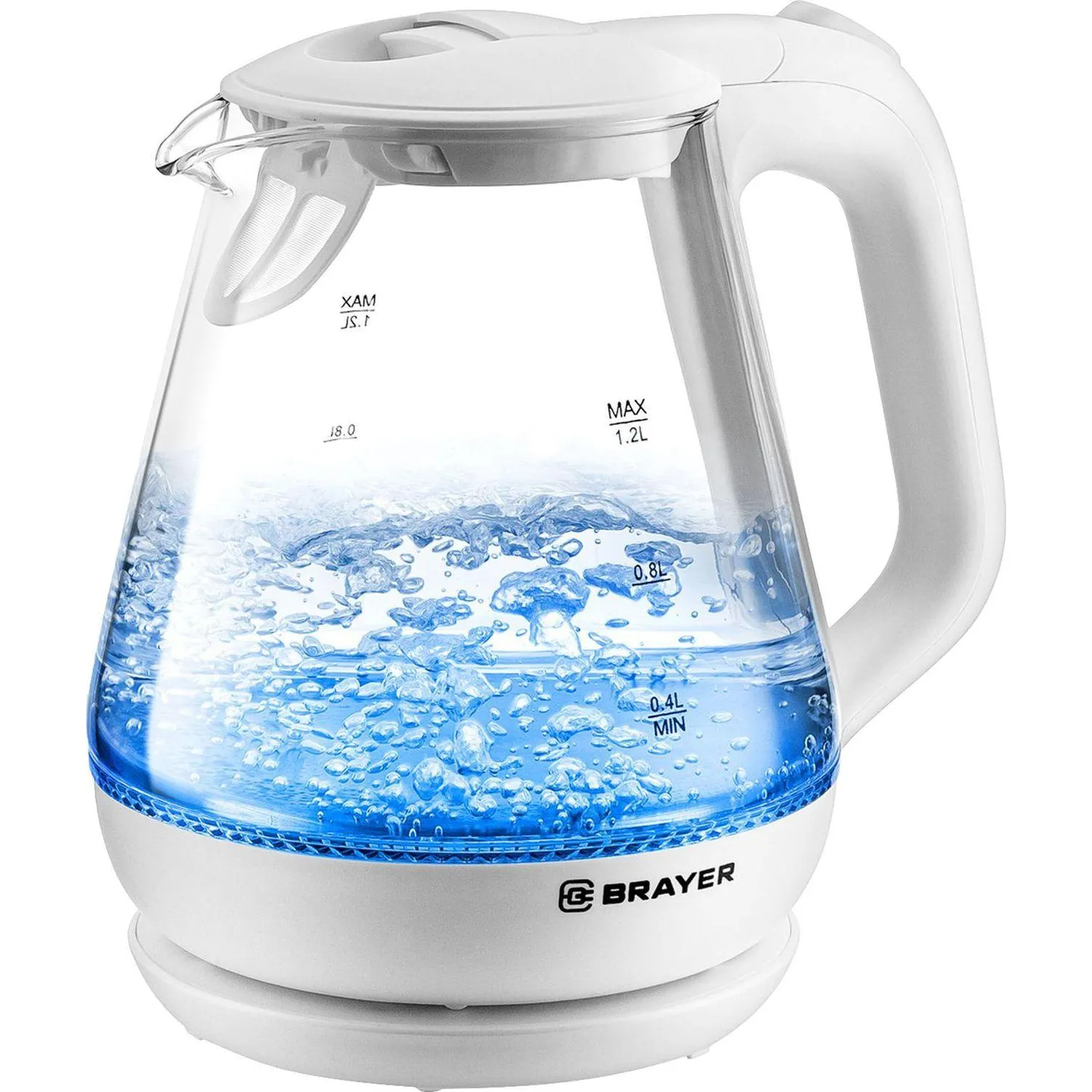 Чайник электрический BRAYER BR1063WH, 1630 Вт, 1,2 л, стекл.корп, термометр - фото 7