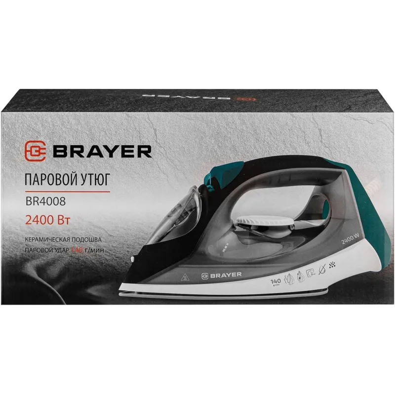 Утюг BRAYER BR4008,2400 Вт,керам,пар140 г/мин,антикапля,330 мл,верт.отпар - фото 12