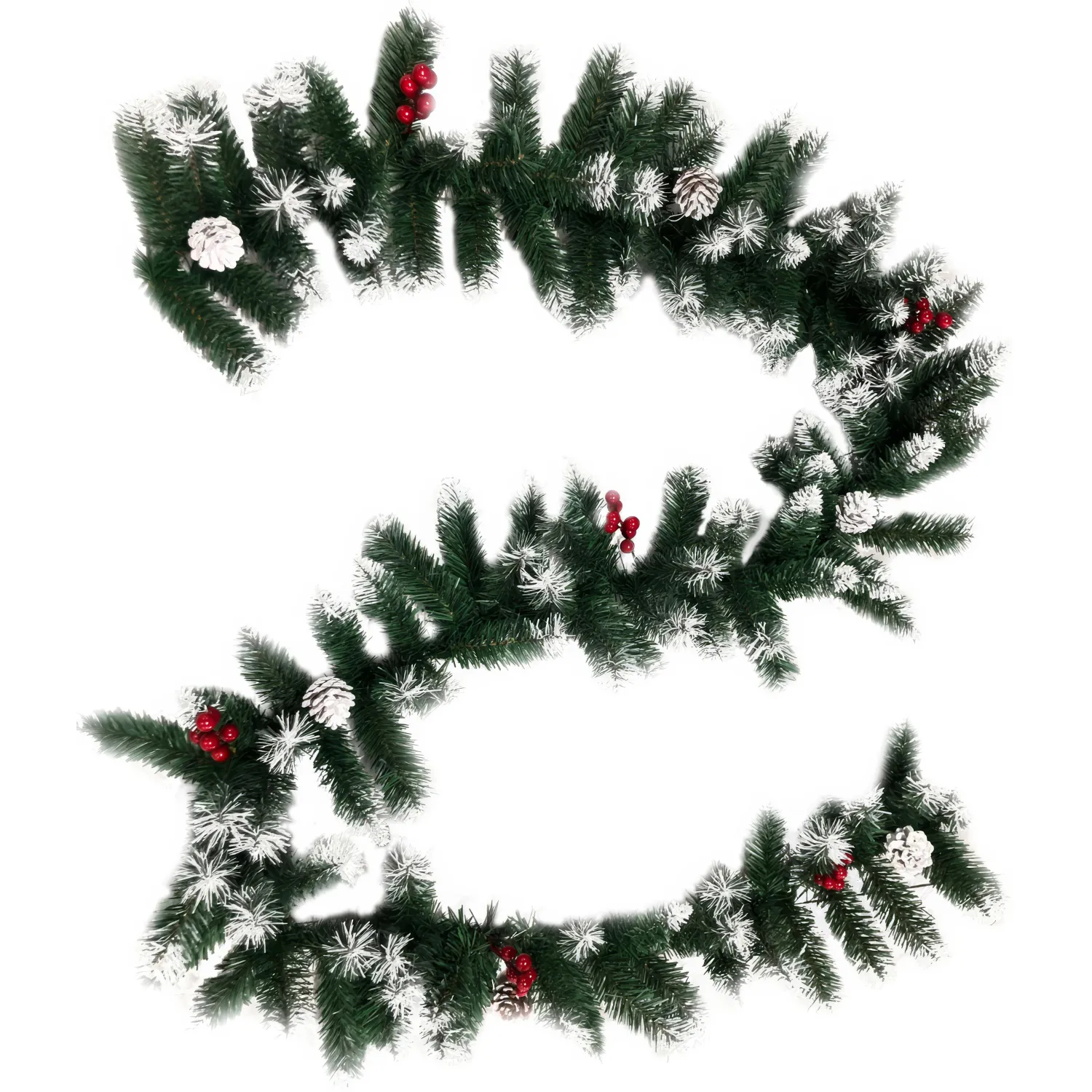 Гирлянда Хвоя новогодняя нарядная из ПВХ,заснеж,ягоды 25x25x270см арт.90566 - фото 1