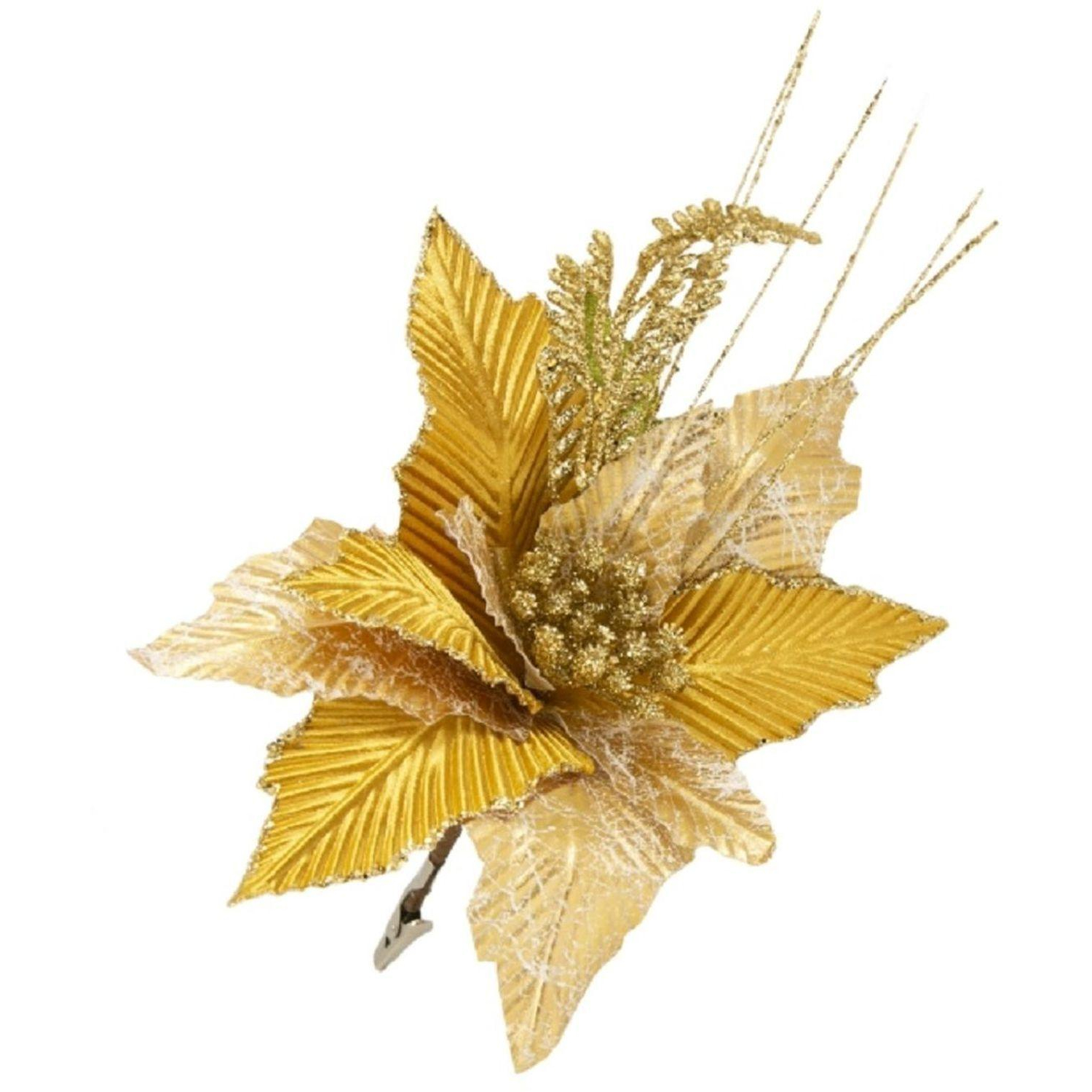 Украшение новогоднее елочное Золотой цветок на клипсе 23x23x31см 88685 - фото 2