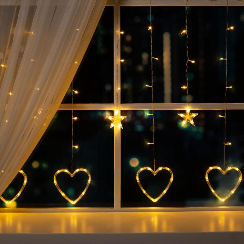 Гирлянда светодиодная Бахр 2.4x0.9м Сердце,IP20,186LED,теп бел,8реж 4356978 - фото 2