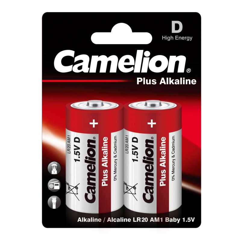 Батарейка Camelion Plus Alkaline 2шт/бл (LR20-BP2, 1.5В) (1654) - фото 1